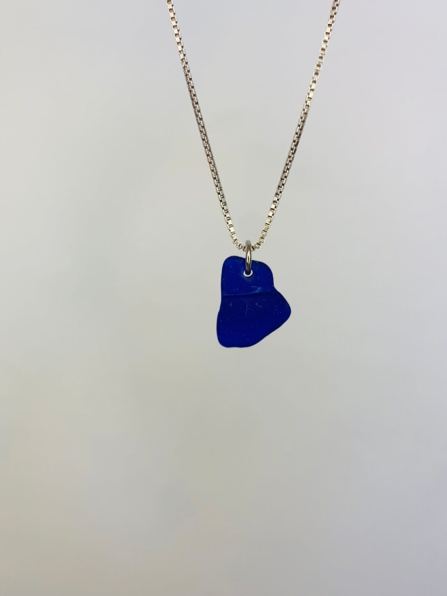 Royal Blue Sea Glass on Sterling Necklace