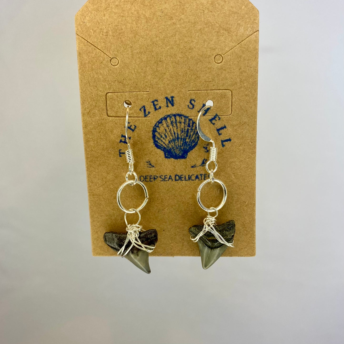 Sterling Wrapped Shark Tooth Earrings